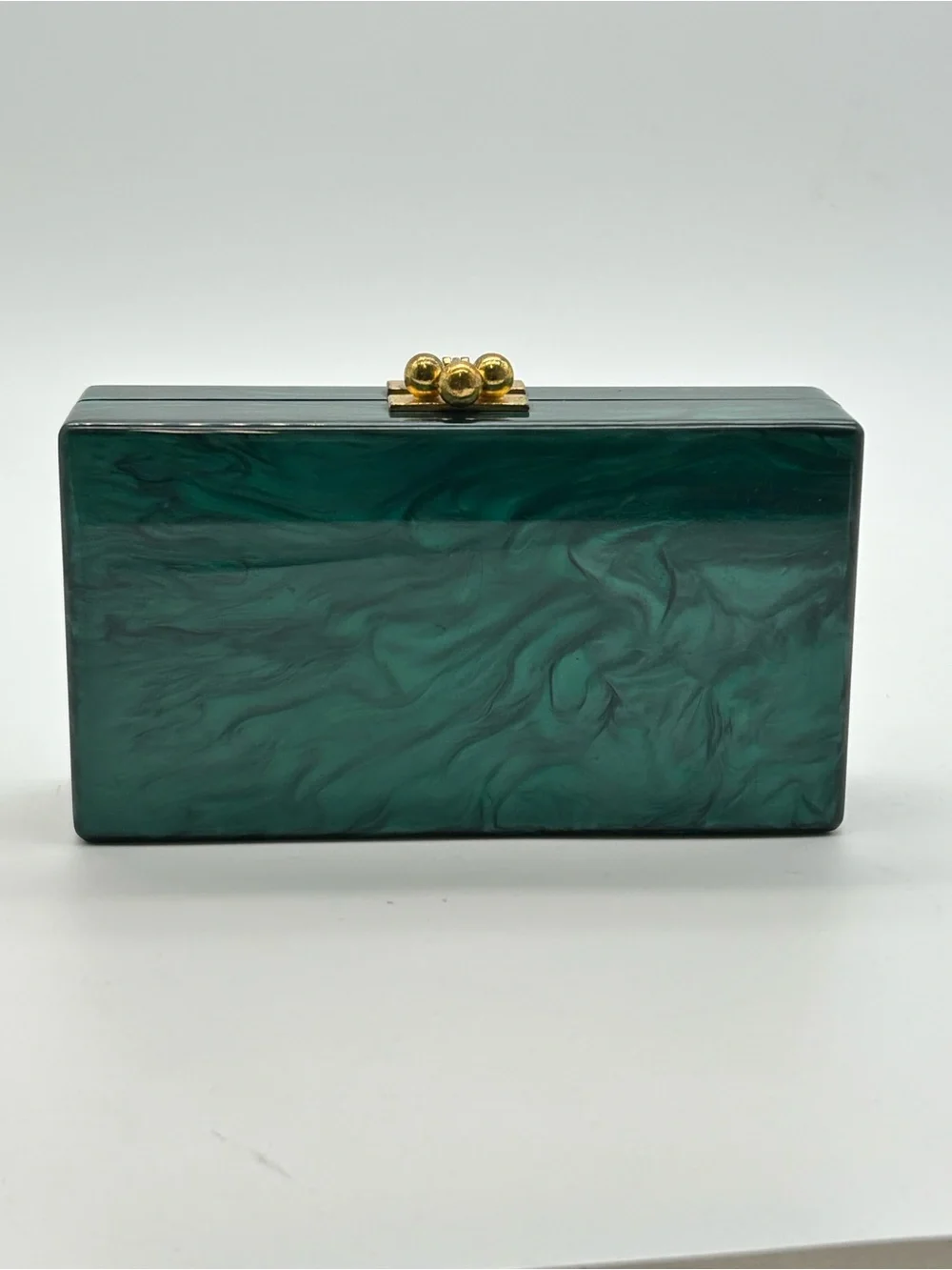 Edie Parker Emerald Green Marbled Acrylic Box Clutch with Gold Closure